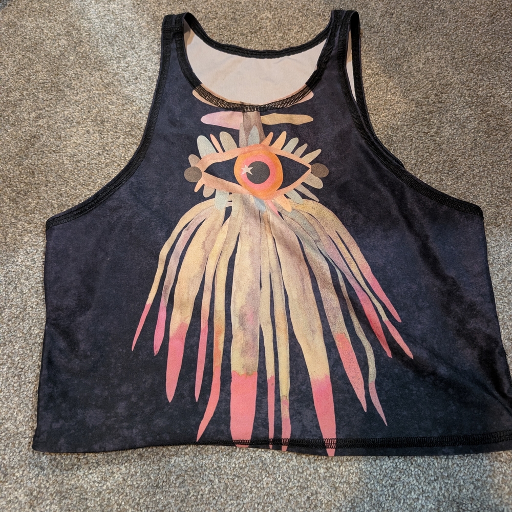 Teeki Black Cropped Tank with Pink & Cream Eye Graphic